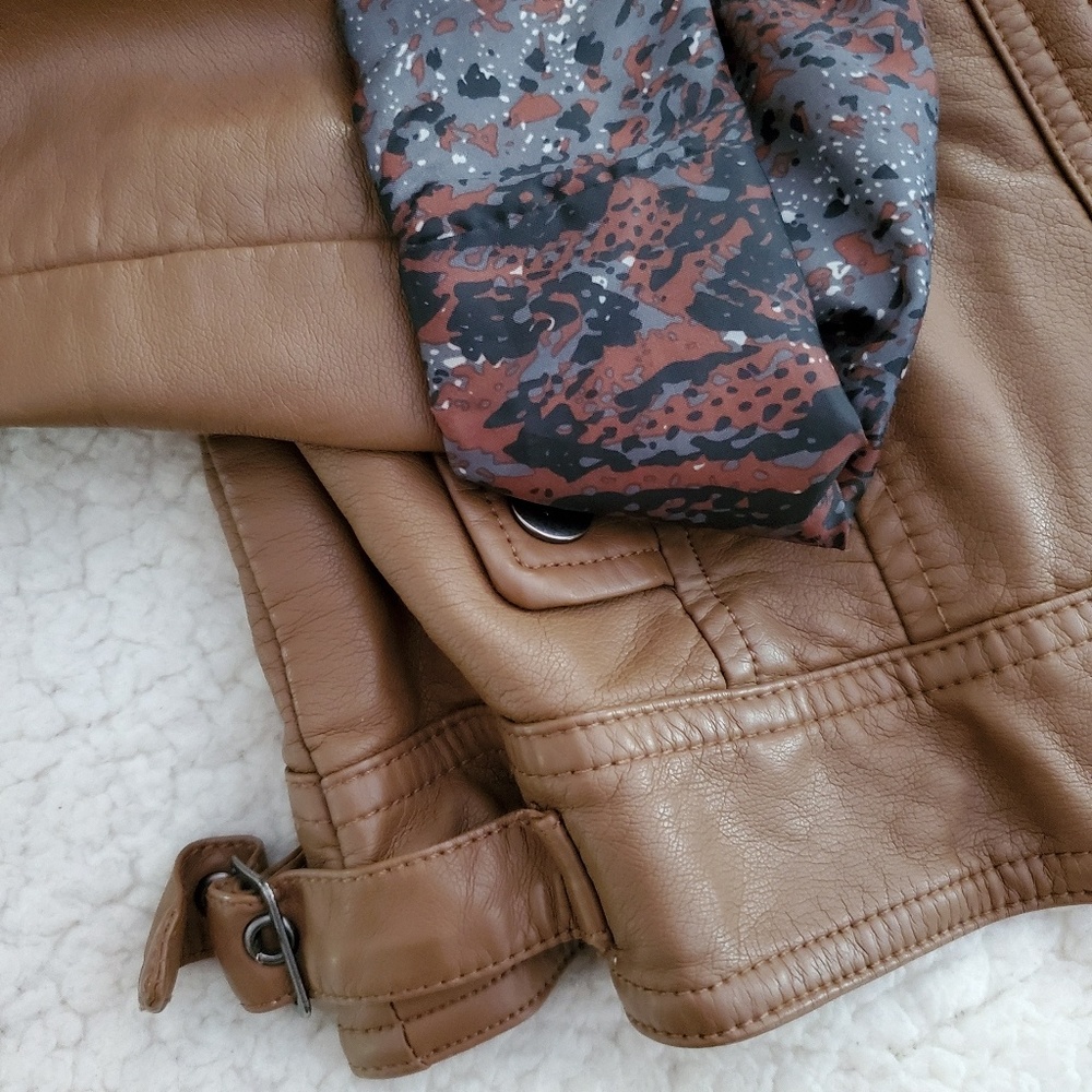 Super Soft Vegan Leather Zip High Collar Jacket - Picture 7 of 9